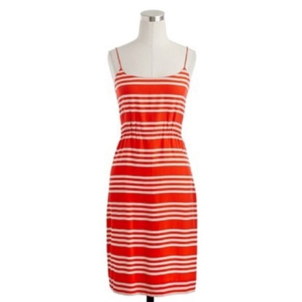 J. Crew Silk Blouson Dress in Orange Stripe